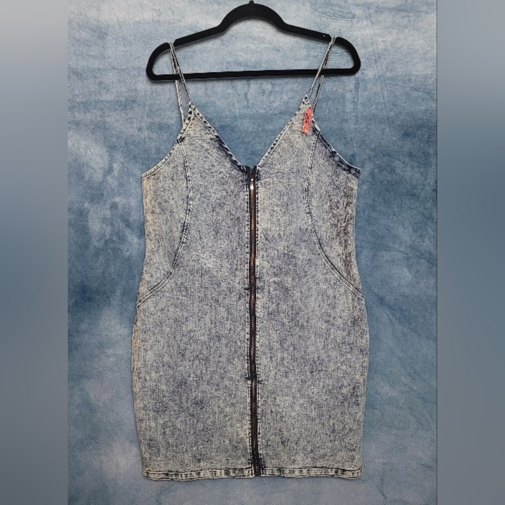 Acid Wash Denim Blue Spaghetti Strap Dress